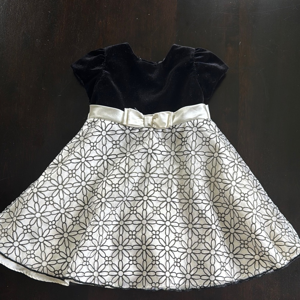 George Black and White Floral Kids Formal Dress